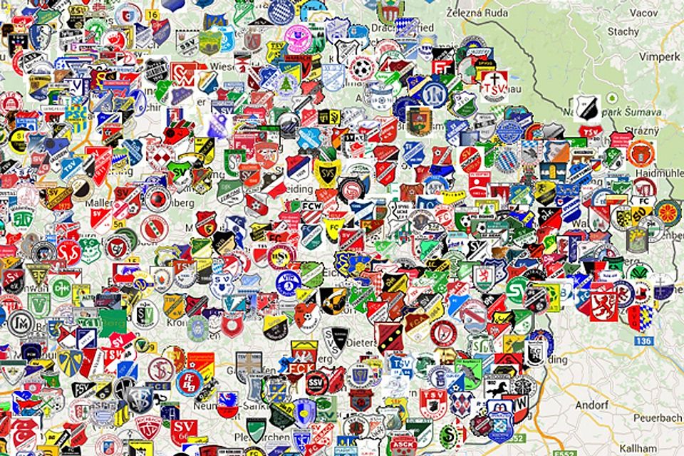 Die Landkarte der niederbayerischen Fußballvereine. F: FuPa / Google Maps