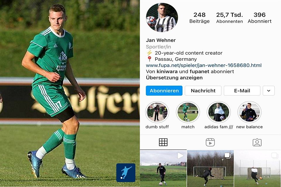 Jan Wehner läuft für den FC Vilshofen auf - und ist auf Instagram sehr aktiv.