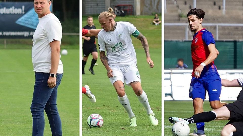 Im Fokus: Heinrich Losing (li.) als unangenehmster Trainerkontrahent, Mathias Bloch (Bildmitte) mit der SpVg Schonnebeck als Meisterfavorit und Yasin-Cemal Kaya (re.) als Kandidat für den Spieler der Saison. 