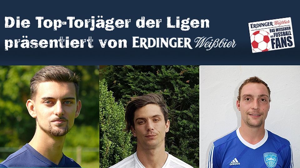Patrick Brandl (FC Neuhadern München II), Daniel Fischer (DJK Würmtal Planegg) und Martin Huber (ASV Glonn, v.l.n.r.) sind die besten Torschützen der A-Klassen München.