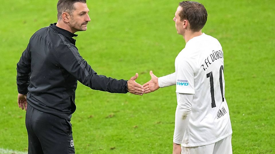 Ein Bild aus gemeinsamen Düren-Zeiten: Guiseppe Brunetto (li.) und Philipp Simon beim DFB-Pokal-Spiel in der Allianz Arena gegen den FC Bayern München.