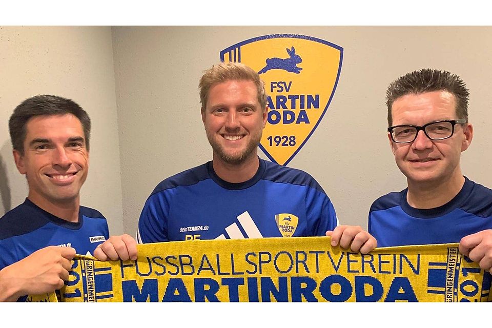 Das Trainertrio beim FSV Martinroda (v.l.n.r): Sandro Kubitza, Robert Fischer und Mike Eckardt.