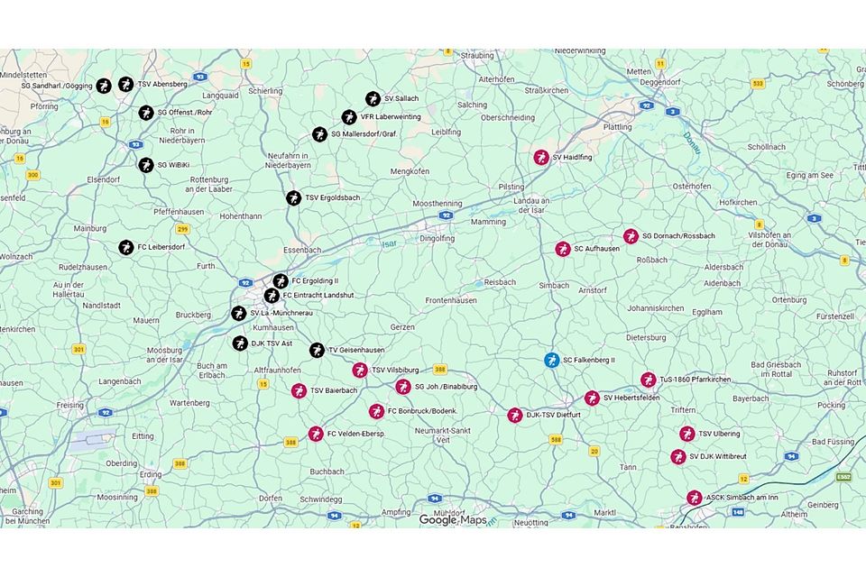Die geografische Einteilungsübersicht der beiden Kreisligen im Fußballkreis West Die geografische Einteilungsübersicht der beiden Kreisligen im Fußballkreis West