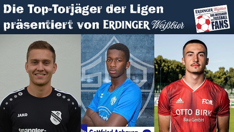 Christoph Hollinger (li.) und Dugajin Miroci (re.) führen mit jeweils zwei Toren das ERDINGER Ranking an. Dahinter folgen die Spieler mit einem Treffer, wie z.B. Gottfried Agbavon (mi.).