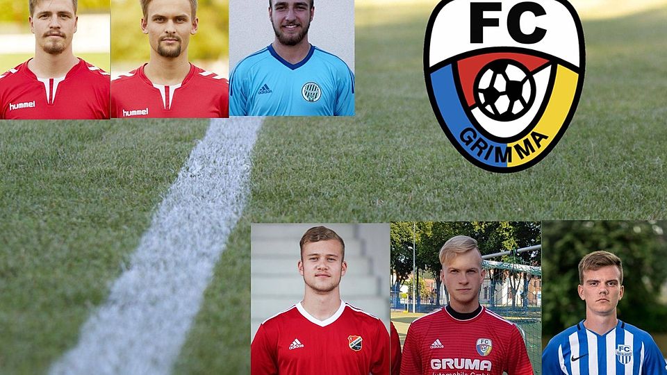 Die Neuzugänge des Oberliga-Aufsteigers FC Grimma (von links): Jasper Hoffmann, Lucas Bartsch, Nico Becker, Jan Hübner, Max Salomon, Max Gregor Ziehm. 