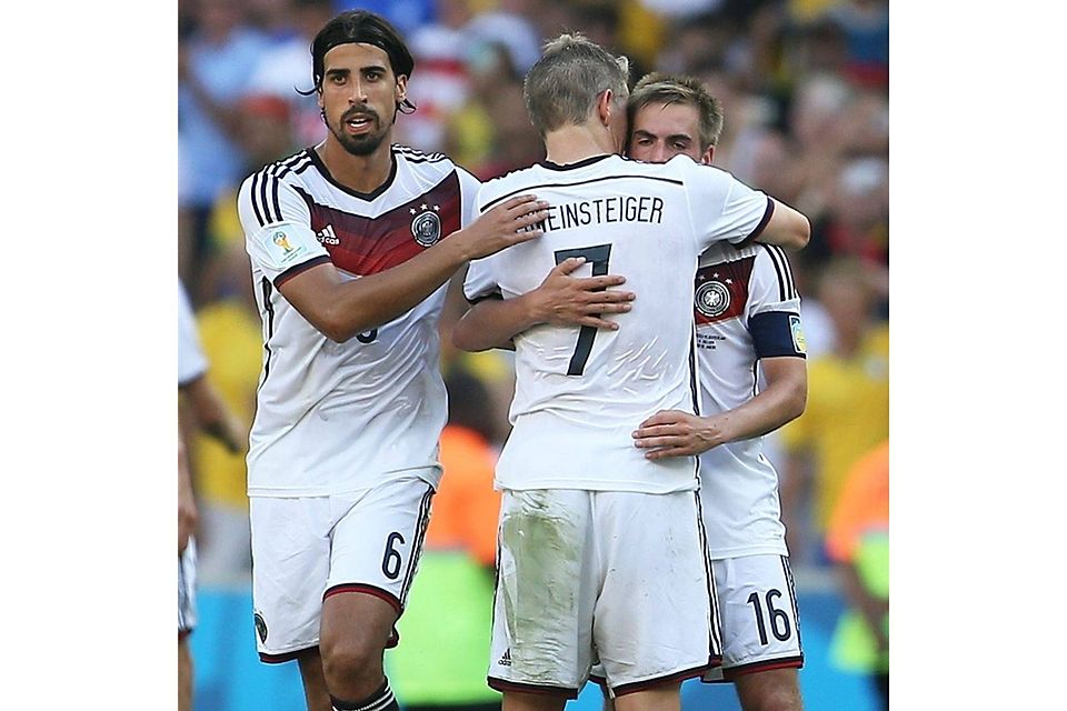 Sami Khedira, Bastian Schweinsteiger und Philipp Lahm habe in Brasilien noch viel vor.  Foto: afp