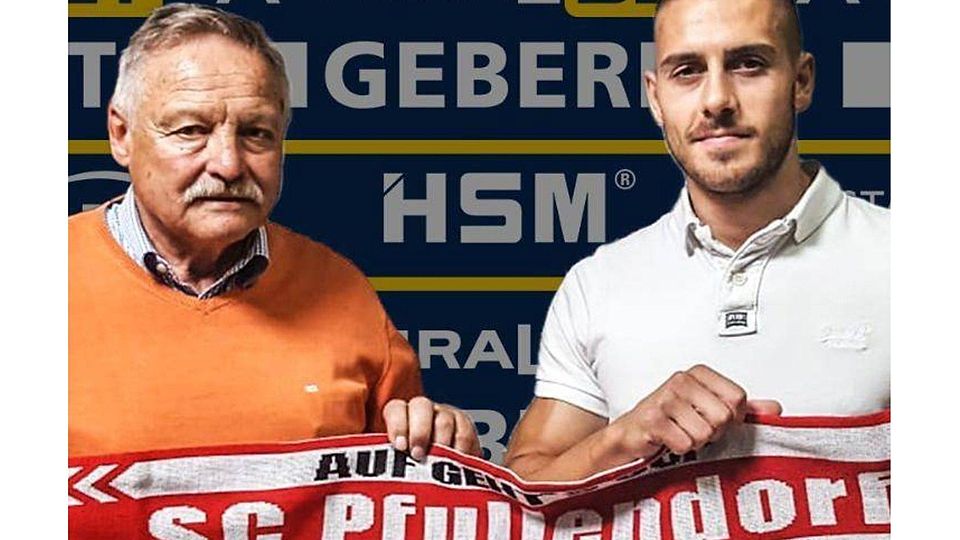 Neuzugang für den SC Pfullendorf: Der sportliche Leiter Robert Hermanutz (links) stellt Neuzugang Borislav Kukic vor. (Foto: SC Pfullendorf)
