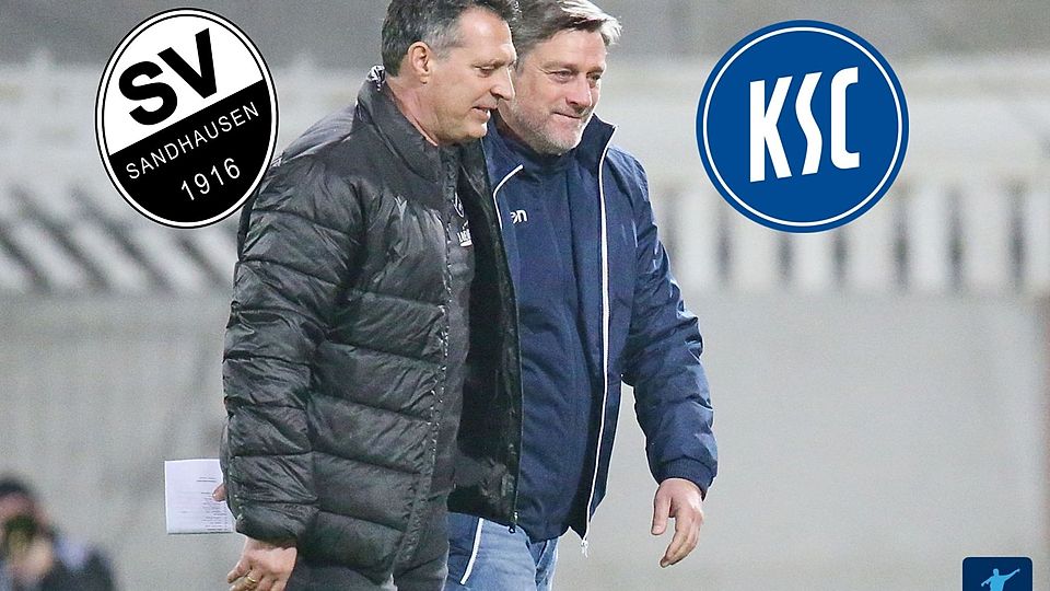 SVS-Trainer Alois Schwartz und KSC-Manager Oliver Kreuzer.
