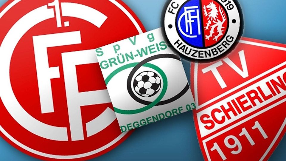 Die Teams der Gruppe A: 1. FC Passau, SpVgg GW Deggendorf, Sturm Hauzenberg und TV Schierling. Montage: FuPa