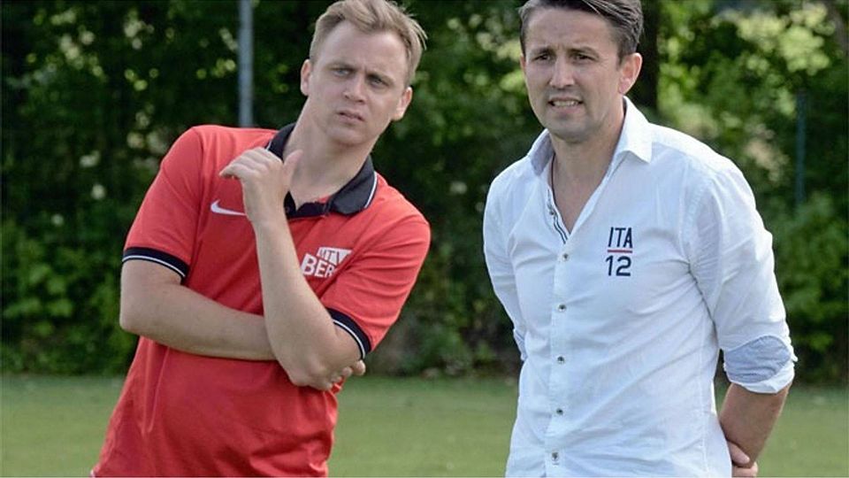 Gehen ab Januar getrennte Wege: Norman Sosna und Bergs Chefcoach Miljan Prijovic (r.). Sosna übernimmt den vom Abstiegs bedrohten TSV Perchting-Hadorf. FOTO: STEFAN SCHUHBAUER-VON JENA