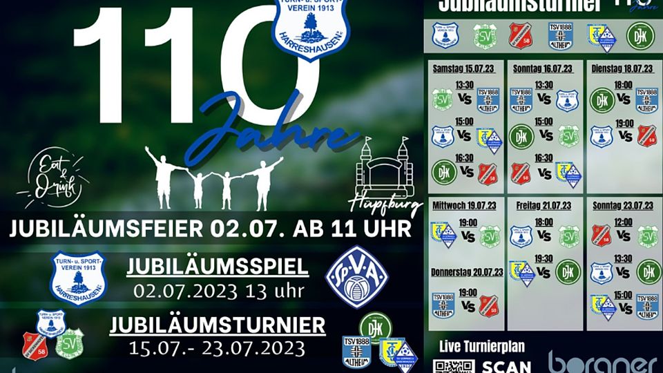 Große Feierlichkeiten beim TSV Harreshausen: Am 02. Juli steht das Jubiläumsspiel gegen den Regionalligisten Viktoria Aschaffenburg an. Ab dem 15. Juli folgt dann das Wochenturnier auf dem heimischen Platz.