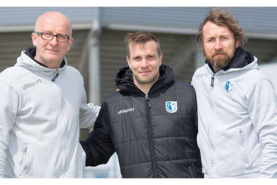 Lars Fuchs (Mitte) mit Thomas Hoßmang (links) und Marco Kurth. Foto: 1. FC Magdeburg