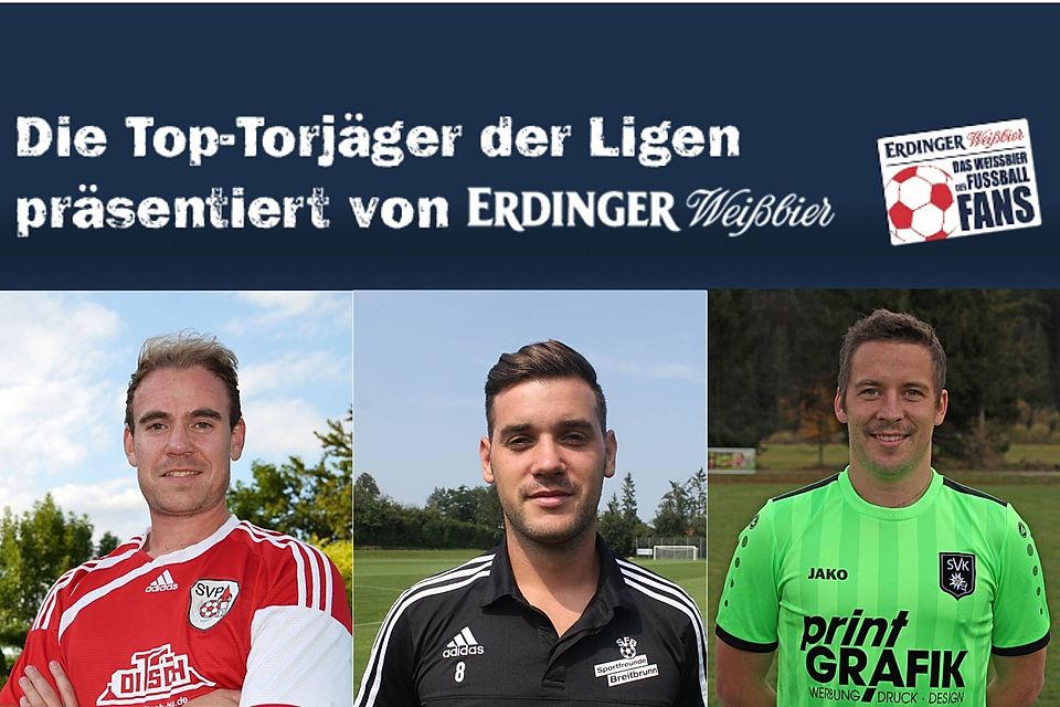 Tobias Lichtenstern (SV Prittriching), Bastian Lemberger (Sportfreunde Breitbrunn)  und Thomas Albrecht (SV Krün) sind die besten Torschützen der A-Klassen Zugspitze.