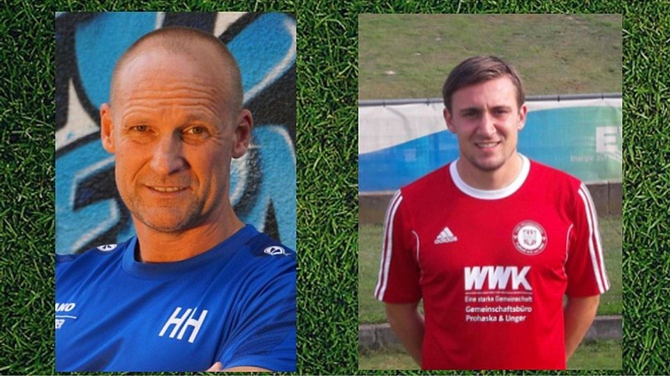 Gemeinsamkeit: Holger Heidenmann (links) und Marc Heidenmann (rechts) sitzen beide bei einem Fußballverein auf der Trainerbank. Fotos:  Christoph Eggers/Karsten Kaltenborn