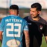 Türkgücüs Coach Alper Kayabunar (re.) und Mike Hutterer sehnen den ersten Ligasieg herbei.