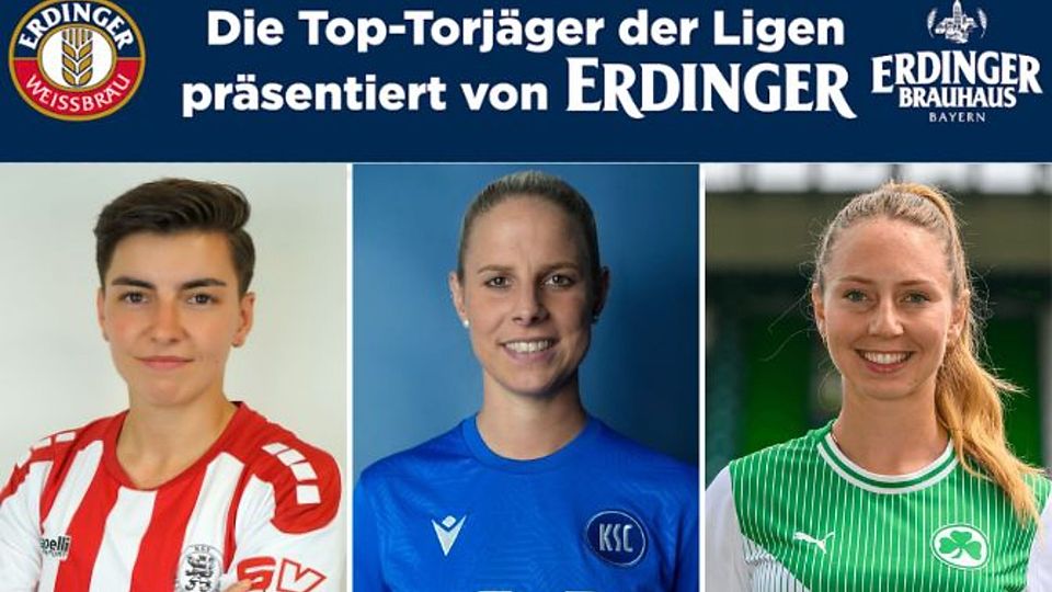 Mit fünf neuen Treffern springt Luisa Wölfel (re.) auf das Siegerpodest. Johanna Hildebrandt (li.) unf Melissa Zweigner-Genzer (Mi.) trennen drei Tore