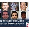 Alle jagen Martin Plonner (oben Mitte): Bayerns Torjäger wollen sich die Krone aufsetzen. © Riedel/TSV Nandlstadt/Archiv/Rabuser/FC Emmering/Halmel/Habschied/tb