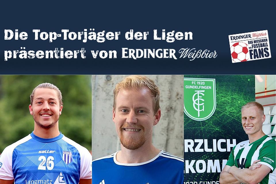 Drei Torjäger unter sich: Moritz Müller (1. FC Garmisch-Partenkirchen), Dominik Trautmann (FV Illertissen II) und Philipp Schmid (FC Gundelfingen; v.l.n.r.)