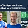 Drei Torjäger unter sich: Moritz Müller (1. FC Garmisch-Partenkirchen), Dominik Trautmann (FV Illertissen II) und Philipp Schmid (FC Gundelfingen; v.l.n.r.)