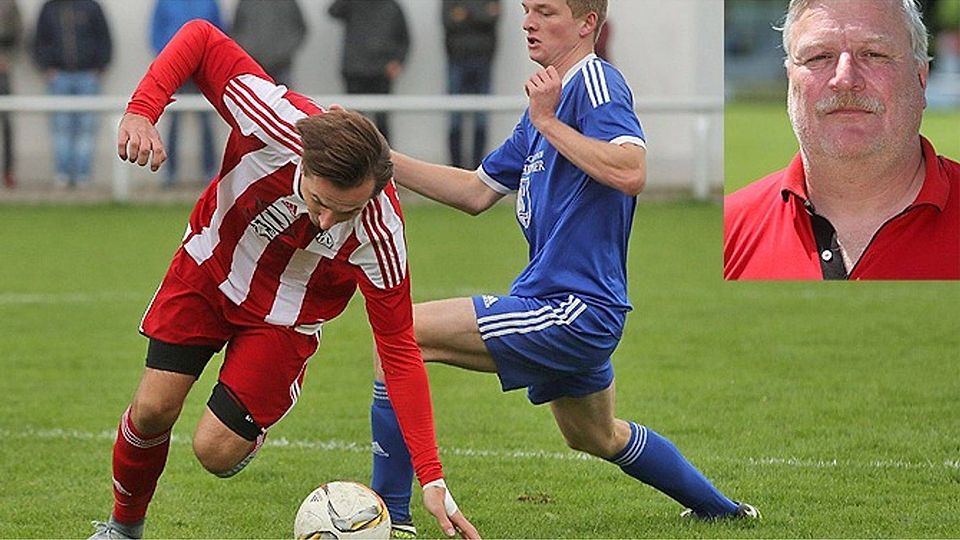 Der TSV Haunstetten (links Admir Hajdarevic) kommt in dieser Saison nicht so recht auf die Beine. Abteilungsleiter Günther Schmidt (kleines Foto) verrät im Interview mehr über die weiteren Ziele des Vereins.  Fotos: Michael Hochgemuth