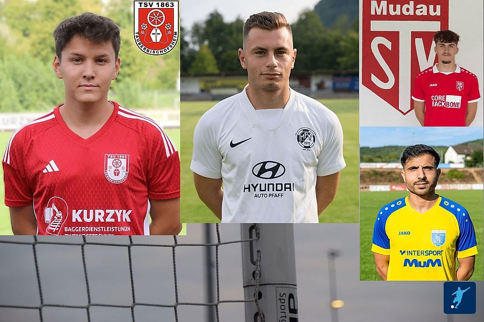 Niklas Henning (l.) liegt in der Torjägerliste der Landesliga Odenwald von Kai Müller (m.) und Kevin Throm (r. oben) sowie Ali Karsli. Niklas Henning (l.) liegt in der Torjägerliste der Landesliga Odenwald von Kai Müller (m.) und Kevin Throm (r. oben) sowie Ali Karsli.