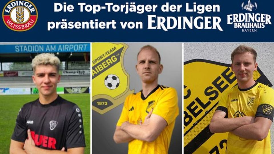 Henry Gabriel (mi.) ist der beste Torjäger in den A-Klassen Donau/Isar. Ihm folgen Noah Tiefenbacher (li.) und u.a. Markus Hundsdorfer (re.)