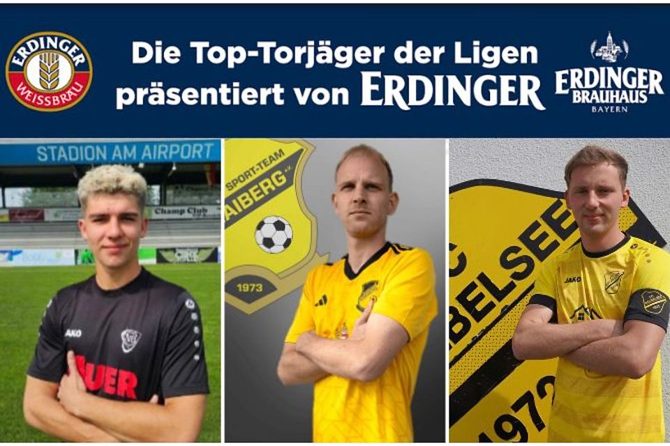 Henry Gabriel (mi.) ist der beste Torjäger in den A-Klassen Donau/Isar. Ihm folgen Noah Tiefenbacher (li.) und u.a. Markus Hundsdorfer (re.)