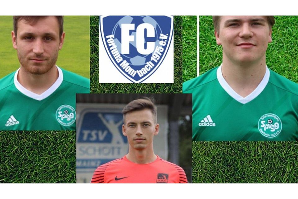 Nicolaj Simon (v.l.), Ruben Zimmer, Aaron Brendle und zwei weitere Neuzugänge hat der FC Fortuna Mombach unter Vertrag genommen.