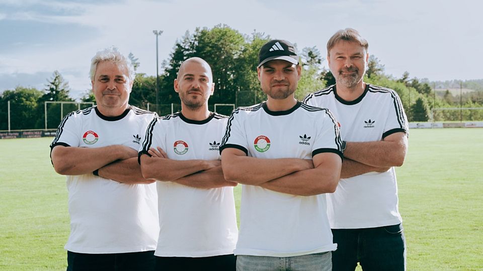 Der künftige Trainerstab der Spvgg. Andelsbach (von links): Torwarttrainer Gerhard Malzacher, der spielende Co-Trainer Elias Willmann, Coach Fabian Goering und Betreuer Patrick Ruch | Foto: Verein