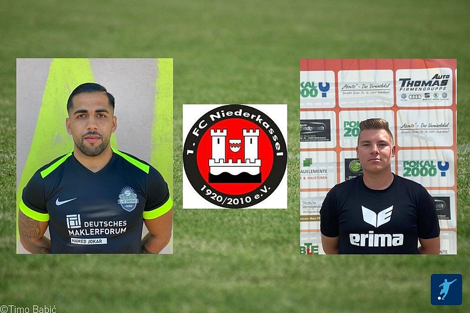 Dorian Madani (li.) und Maximillian Hilger verlängern beim 1. FC Niederkassel.
