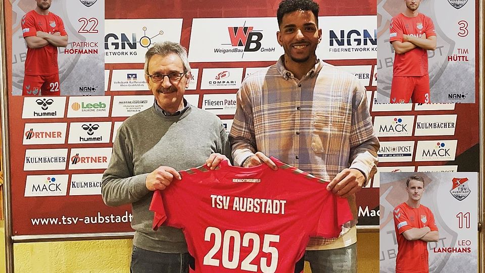 "Urgestein" Mike Dellinger (großes Foto) bleibt dem TSV Aubstadt weitere drei Jahre erhalten. Ebenfalls ihre Verträge verlängert haben Patrick Hofmann, Tim Hüttl und Leo Langhans.