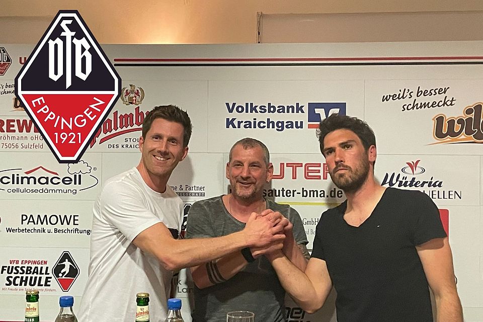 Christian Schweinfurth (r.) übernimmt den VfB Eppingen in der kommenden Saison. Links Stefan Wild und in der Mitte Oliver Späth.