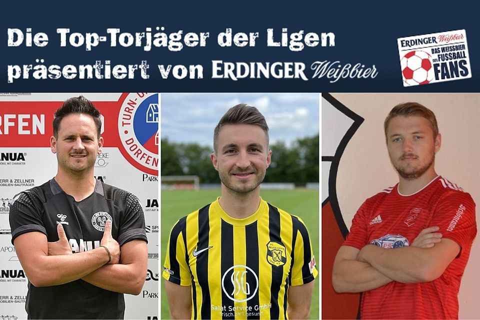 Die Top-Torjäger der Bezirksliga Ost: Lechner (M.) führt vor Thalmaier (l.) und Hauser (r.).