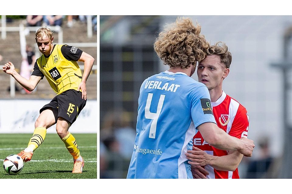 Der eine verlässt, der andere kommt in die 3. Liga: BVB-Talent Ben Hüning verstärkt Rot-Weiss Essen. Erik Tallig (hier im Cottbus-Trikot mit 1860-Kapitän Verlaat) geht in die Regionalliga.