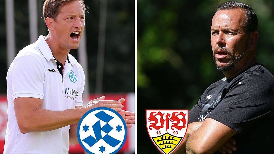 Ramon Gehrmann (Kickers) und Paco Vaz (VfB II) treffen am Wochenende im Stadtderby aufeinander.