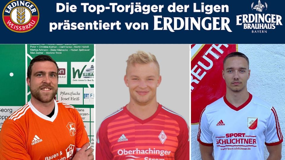 Matthias Fichtner (mi.) enteilt mit 23 Saisontoren in den A-Klassen Zugspitze. Verfolger, wie Christopher Schröter (re.) oder Michael Demmel (li.) können nur hinterherschauen.