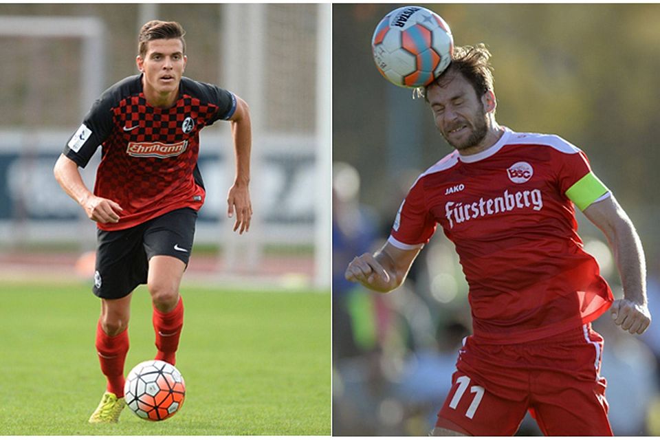 Die beiden Kapitäne: Tobias Müller (SC Freiburg II, links) und Bernhard Wiesler (Bahlinger SC) | Fotos: Patrick Seeger
