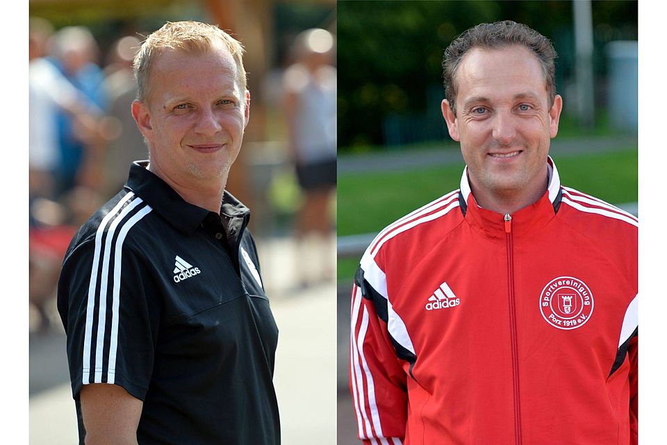 Westhovens Coach Thorsten Röhl (links) und der Porzer Trainer Ralf Fielen schwimmen auf einer Erfolgswelle