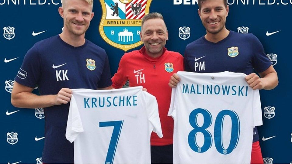 Kevin Kruschke, Thomas Häßler und Philip Malinowski. Foto: Berlin United
