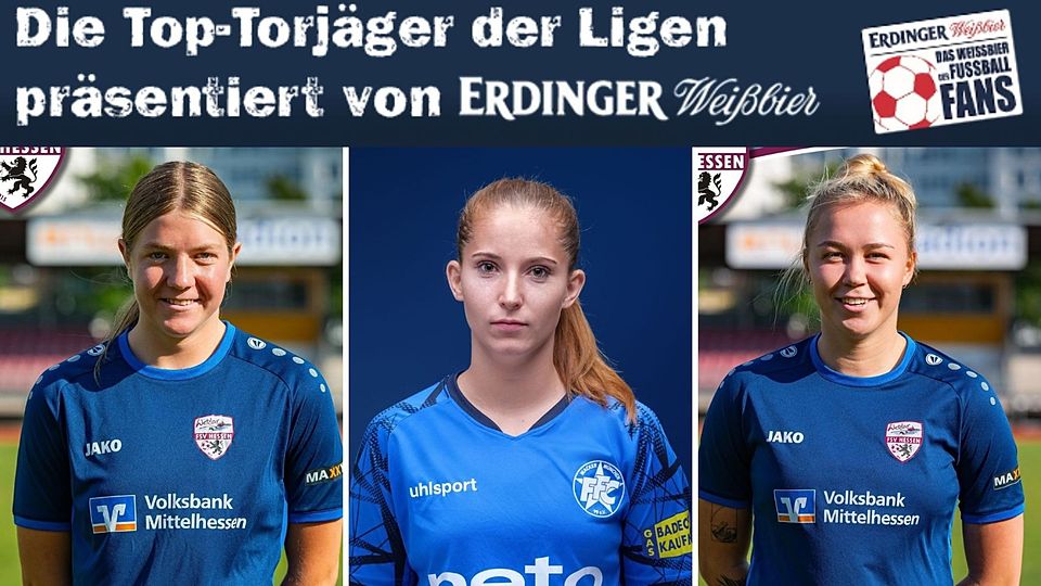 Lisa Flötzner (M.) ist weiterhin an der Spitze der Toptorjägerinnen der Regionalliga. Neben Julia Glaser (ohne Foto) folgen ihr Freya Sophie Burk (l.) und Anna Efimenko (r.).