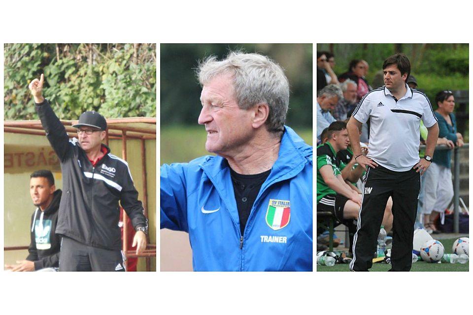 Wer wird AllStar-Trainer der Kreisliga A Wiesbaden? Ludwig Anspach (SV Kostheim 12/links), Hartmut Freudenberg (SV Italia/Mitte) oder Ronny Wendel (FSV Schierstein/rechts)? Fotos: Henz (2), Klein.
