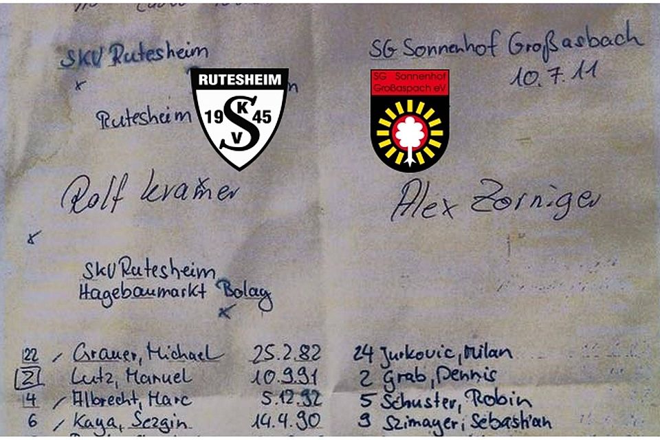 Ein historischer Spielberichtsbogen von 2011: Alexander Zorninger als Trainer.