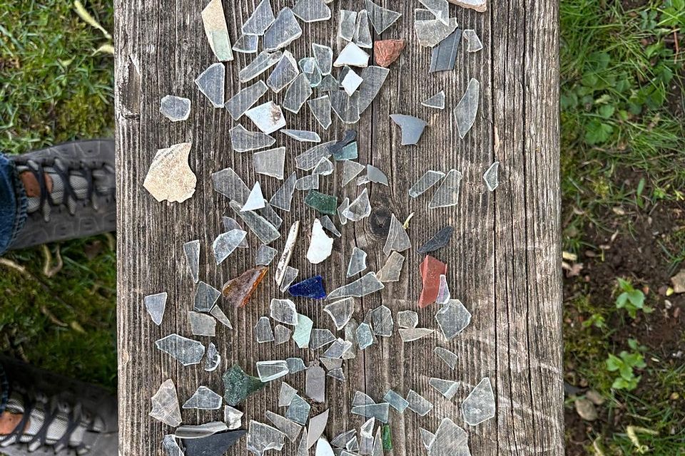 Gefundene Scherben nach der Rasenpflege.