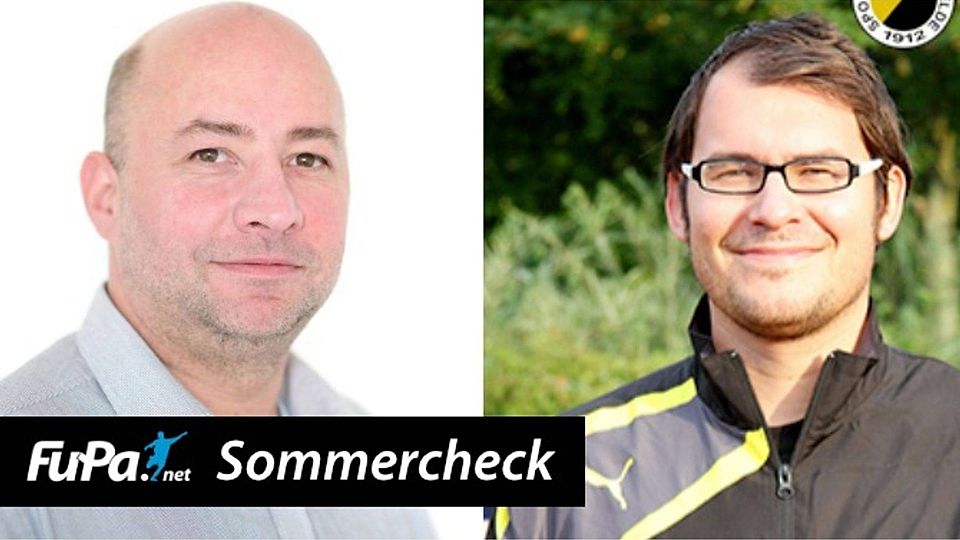 Präsident Sebastian Grimm (li.) und Mannschaftsleiter Sebastian Stang (re.) im FuPa-Sommercheck.