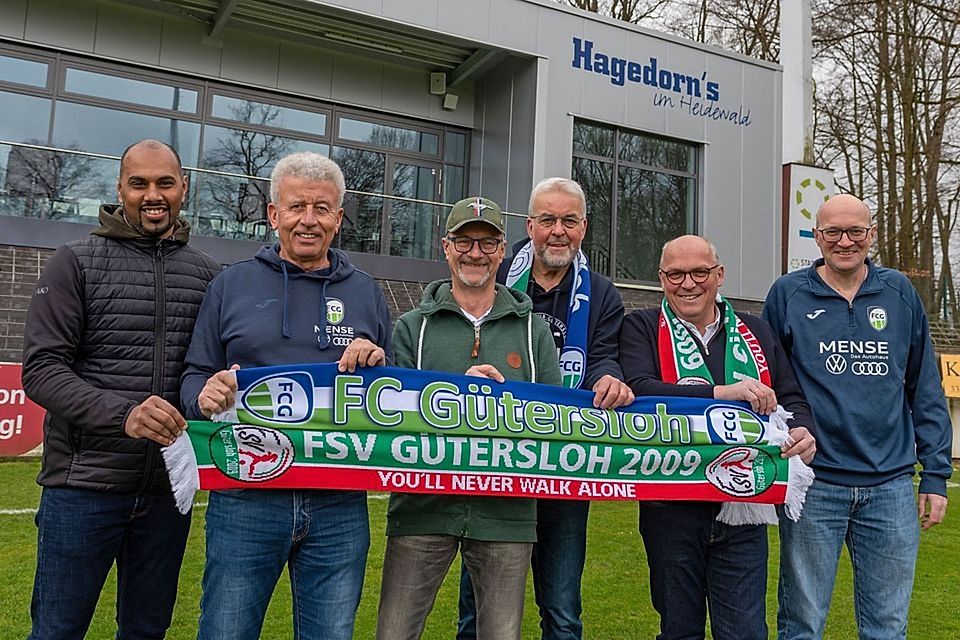 Es hörte sich im April 2024 alles sehr aussichtsreich an. (Foto v.l.: Chris Punnakkattu Daniel (FSV), Hans-Hermann Kirschner (FCG), Sebastian Kmoch (FSV), Heiner Kollmeyer (FCG), Michael Horstkötter (FSV) und Helmut Delker (FCG)).