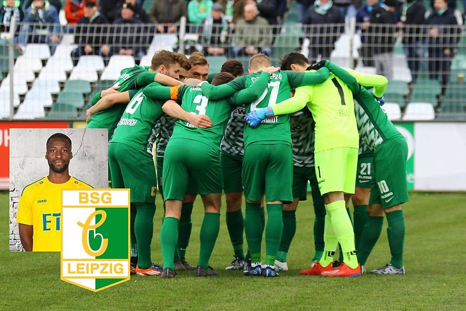 Das Regionalliga-Team der BSG Chemie Leipzig bekommt künftig "Schützenhilfe" von Stephané Mvibudulu (unten links, Porträtbild von Magnus Gunnarsson).