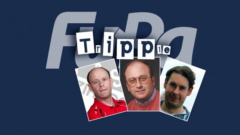 Ex-Profi Martin Hermann (von links) und User Has Rötzer unterlagen beim FuPa-Tripple gegen Videochef Tobias Klink (Grafik: FuPa Mittelfranken).