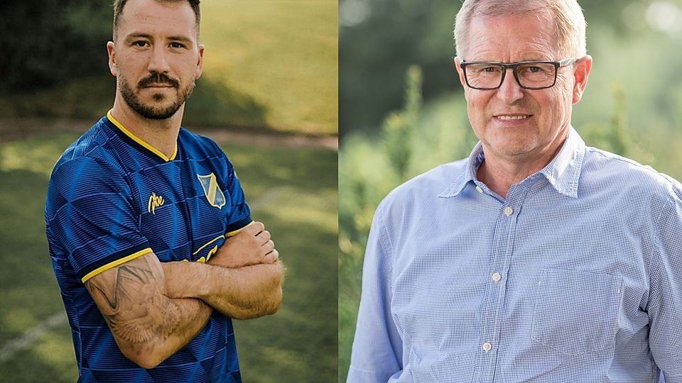 Kevin Ruiz (links im Bild) und Vorstand Fußball Helmut Schleker