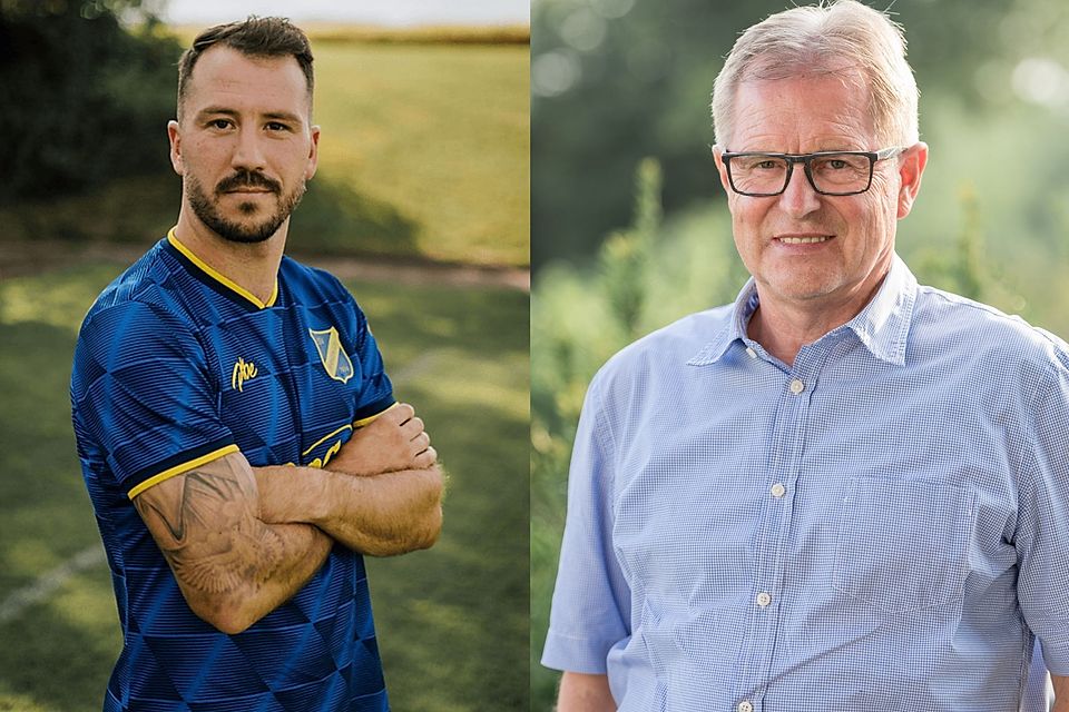 Kevin Ruiz (links im Bild) und Vorstand Fußball Helmut Schleker