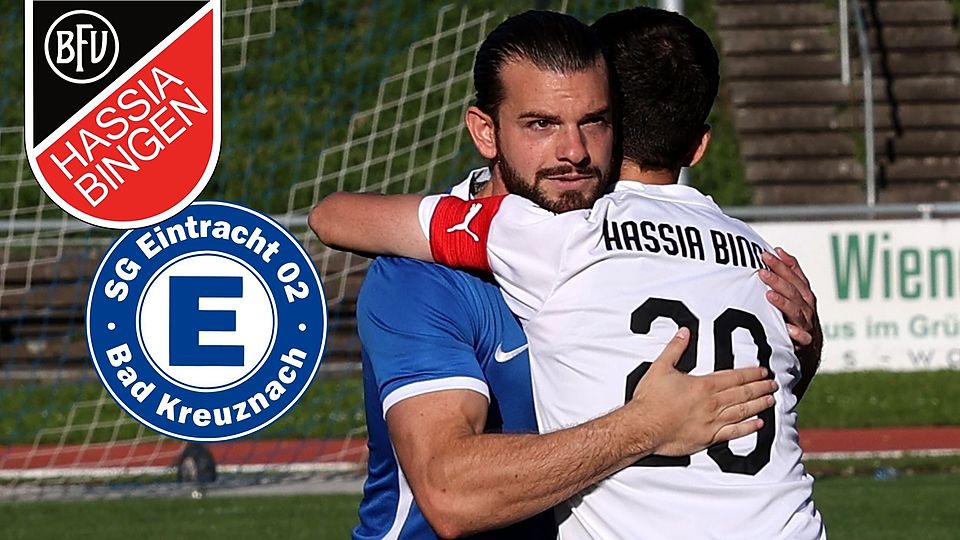 Eintracht-Kapitän Deniz Darcan (hier mit Bingens Burak Tasci im Hinspiel) ist im Derby gegen die Hassia wieder dabei.